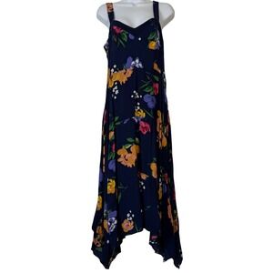 Maeve Anthropologie Floral Midi Dress Vivienne Blue Handkerchief Hem Sz. 8